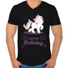 PRINTFASHION Szülinapos egyszarvú - Férfi V-nyakú póló - Fekete