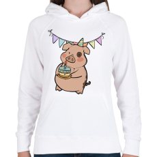 PRINTFASHION Szülinapos malac - Női kapucnis pulóver - Fehér