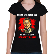 PRINTFASHION Szülinapra utalvány - Női V-nyakú póló - Fekete