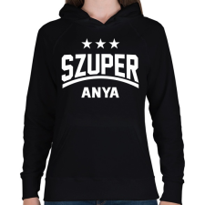 PRINTFASHION Szuper anya - Női kapucnis pulóver - Fekete női pulóver, kardigán