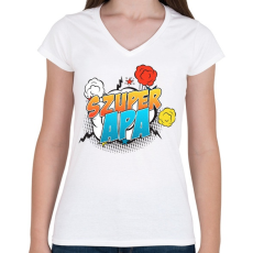 PRINTFASHION Szuper Apa - Női V-nyakú póló - Fehér