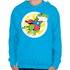 PRINTFASHION Szuper dínó - Gyerek kapucnis pulóver - Azúrkék