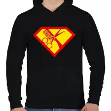 PRINTFASHION szuper fodrász - Férfi kapucnis pulóver - Fekete férfi pulóver, kardigán