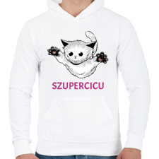 PRINTFASHION SZUPERCICU - Férfi kapucnis pulóver - Fehér férfi pulóver, kardigán
