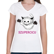 PRINTFASHION SZUPERCICU - Női V-nyakú póló - Fehér női póló