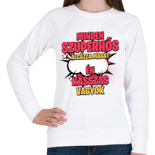 PRINTFASHION SZUPERHŐS KASSZÁS - Női pulóver - Fehér női pulóver, kardigán