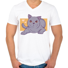 PRINTFASHION Szürke cica - Férfi V-nyakú póló - Fehér