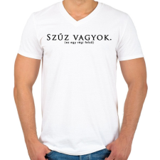 PRINTFASHION Szűz vagyok! - Férfi V-nyakú póló - Fehér férfi póló