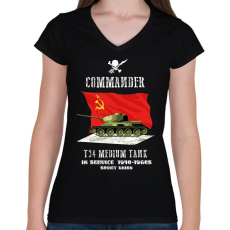 PRINTFASHION t34-commander - Női V-nyakú póló - Fekete