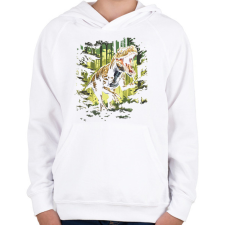 PRINTFASHION T-rex az erdőben - Gyerek kapucnis pulóver - Fehér gyerek pulóver, kardigán