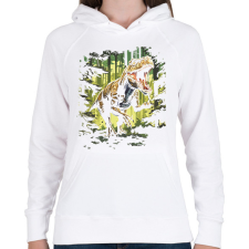 PRINTFASHION T-rex az erdőben - Női kapucnis pulóver - Fehér női pulóver, kardigán