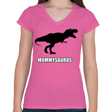 PRINTFASHION T-rex család - Mommysaurus - Női V-nyakú póló - Rózsaszín női póló