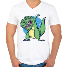 PRINTFASHION T-rex dab - Férfi V-nyakú póló - Fehér férfi póló