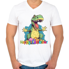 PRINTFASHION T-rex dínó húsvéti tojások - Férfi V-nyakú póló - Fehér férfi pulóver, kardigán