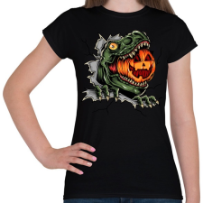PRINTFASHION T-rex es a Halloween tökfej - Női póló - Fekete női póló