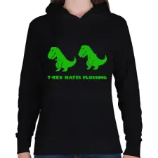 PRINTFASHION T-rex floss dance - Női kapucnis pulóver - Fekete női pulóver, kardigán