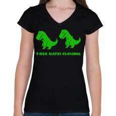 PRINTFASHION T-rex floss dance - Női V-nyakú póló - Fekete
