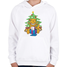 PRINTFASHION T-rex Karácsony - Gyerek kapucnis pulóver - Fehér