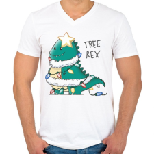 PRINTFASHION T-rex karácsonyfa - Férfi V-nyakú póló - Fehér férfi póló