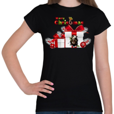 PRINTFASHION T-Rex Karácsonyra - Női póló - Fekete