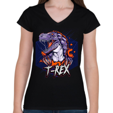 PRINTFASHION t-rex - Női V-nyakú póló - Fekete női póló