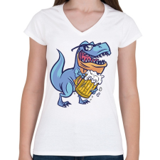 PRINTFASHION T-rex sörrel - Női V-nyakú póló - Fehér női póló