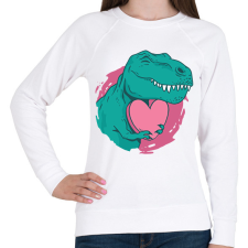 PRINTFASHION T-rex szívvel - Női pulóver - Fehér női pulóver, kardigán