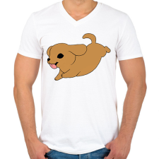 PRINTFASHION Tacskó (barna) - Férfi V-nyakú póló - Fehér férfi póló