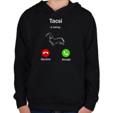 PRINTFASHION Tacskó hív  - Gyerek kapucnis pulóver - Fekete