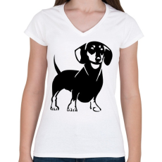 PRINTFASHION Tacskó - Női V-nyakú póló - Fehér