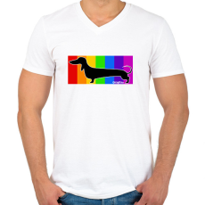 PRINTFASHION Tacskó szivárvány háttérben - Férfi V-nyakú póló - Fehér