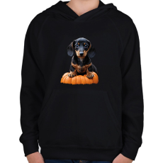 PRINTFASHION Tacskó tökkel - Gyerek kapucnis pulóver - Fekete