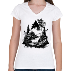 PRINTFASHION Tájkép - Női V-nyakú póló - Fehér