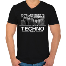 PRINTFASHION Take us Techno Party - Férfi V-nyakú póló - Fekete