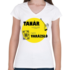 PRINTFASHION Tanár vagyok, nem Varázsló - Női V-nyakú póló - Fehér