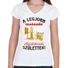 PRINTFASHION Tanárnő szülinapja július - Női V-nyakú póló - Fehér női póló