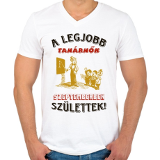 PRINTFASHION Tanárnő szülinapja szeptember - Férfi V-nyakú póló - Fehér