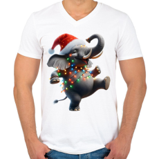 PRINTFASHION Táncoló karácsonyi party elefánt - Férfi V-nyakú póló - Fehér