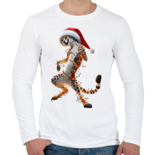 PRINTFASHION Táncoló karácsonyi party gepárd - Férfi hosszú ujjú póló - Fehér férfi póló