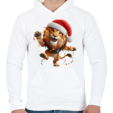 PRINTFASHION Táncoló karácsonyi party oroszlán - Férfi kapucnis pulóver - Fehér férfi pulóver, kardigán