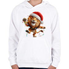 PRINTFASHION Táncoló karácsonyi party oroszlán - Gyerek kapucnis pulóver - Fehér gyerek pulóver, kardigán