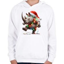PRINTFASHION Táncoló karácsonyi party orrszarvú - Gyerek kapucnis pulóver - Fehér gyerek pulóver, kardigán