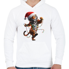 PRINTFASHION Táncoló karácsonyi party tigris - Férfi kapucnis pulóver - Fehér férfi pulóver, kardigán