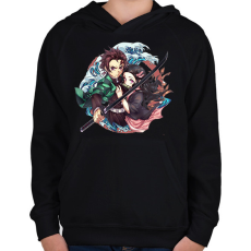 PRINTFASHION Tanjiro én Nezuko - Gyerek kapucnis pulóver - Fekete