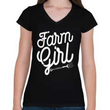 PRINTFASHION Tanyasi lány - Női V-nyakú póló - Fekete női póló