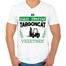 PRINTFASHION Targoncát vezetnek - Férfi V-nyakú póló - Fehér férfi póló