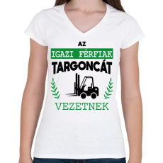 PRINTFASHION Targoncát vezetnek - Női V-nyakú póló - Fehér