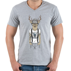 PRINTFASHION Tattoed Deer - Férfi V-nyakú póló - Sport szürke
