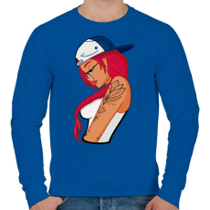 PRINTFASHION Tattoo Girl - Férfi pulóver - Királykék