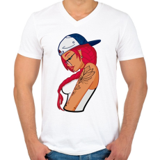 PRINTFASHION Tattoo Girl - Férfi V-nyakú póló - Fehér